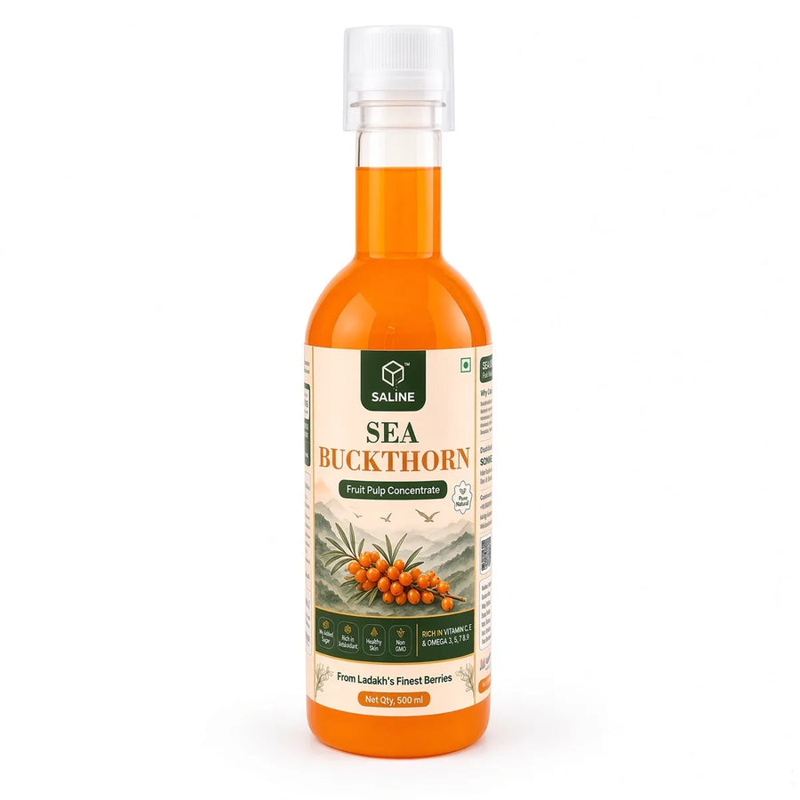 SALINE sea buckthorn pulp extract 500ml PET bottle, cold-processed Himalayan berries
